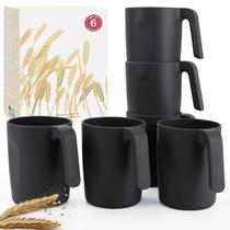 Copos de palha de trigo Wrova 480 ml com alças, conjunto de 6 crianças pretas