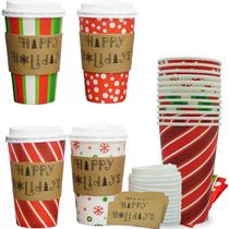 Copos de papel de Natal 4E's Novelty descartáveis 473ml com tampas Copos de papel de Natal 4E's Novelty descartáveis 473ml com tampas
