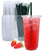 Copos de plástico Aatriet 950ml com tampas e canudos descartáveis x25 Copos de plástico Aatriet 950ml com tampas e canudos descartáveis x25
