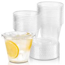 Copos de plástico adequados para preparação de refeições de 9 onças (250 ml) com tampas planas x50 transparentes