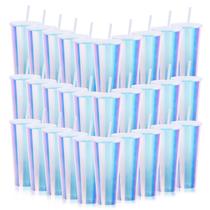 Copos de plástico Ahongwenxi Iridescent 700mL com tampas e canudos x30 Copos de plástico Ahongwenxi Iridescent 700mL com tampas e canudos x30