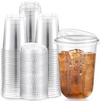 Copos de plástico Baderke 500 ml com tampas para café gelado 100 unidades
