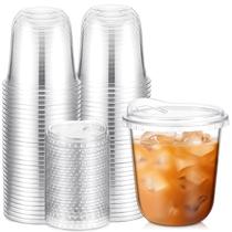 Copos de plástico Baderke com fundo redondo 350 ml com tampas de proteção x50 transparentes Copos de plástico Baderke com fundo redondo 350 ml com tampas de proteção x50 transparentes