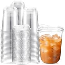 Copos de plástico descartáveis Baderke Clear com tampas Sip de 16 onças (100 unidades) Copos de plástico descartáveis Baderke Clear com tampas Sip de 16 onças (100 unidades)