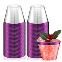 Copos de plástico descartáveis com borda roxa Norme 9 oz 50 unidades