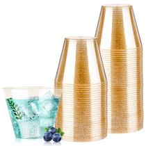 Copos de plástico descartáveis com glitter de 270 ml, 50 unidades para Party Gold Copos de plástico descartáveis com glitter de 270 ml, 50 unidades para Party Gold