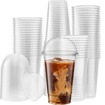 Copos de plástico, descartáveis elegantes, 50 conjuntos de 600 ml com tampas em forma de cúpula Copos de plástico, descartáveis elegantes, 50 conjuntos de 600 ml com tampas em forma de cúpula