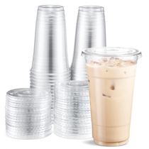 Copos de plástico descartáveis Eupako 700mL com tampas, 50 conjuntos