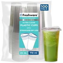 Copos de plástico descartáveis Freshware 700mL com tampas sem palha Copos de plástico descartáveis Freshware 700mL com tampas sem palha