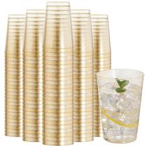 Copos de plástico descartáveis I00000, pacote com 200 ml, brilho dourado de 350 ml