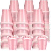 Copos de plástico descartáveis Layhit, pacote com 200 ml, rosa claro