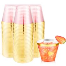 Copos de plástico descartáveis LUODA 9 onças rosa com borda dourada 150 unidades Copos de plástico descartáveis LUODA 9 onças rosa com borda dourada 150 unidades