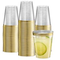 Copos de plástico descartáveis PLASTICPRO 240 mL com borda dourada, pacote com 100 unidades