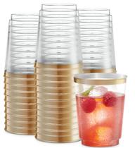 Copos de plástico descartáveis PLASTICPRO 300mL (Gold Rim, 50)