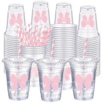 Copos de plástico descartáveis Sliner Coquette Pink Bow 470mL 50 unidades Copos de plástico descartáveis Sliner Coquette Pink Bow 470mL 50 unidades