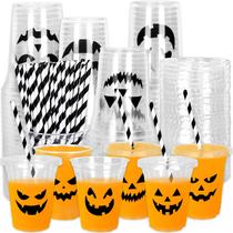 Copos de plástico descartáveis Whaline Halloween 350 ml com tampas 60 unidades
