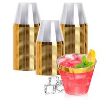 Copos de plástico Goodluck 100 unidades com aro dourado de 270 ml para festa