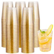 Copos de plástico I00000, 10 onças Gold Glitter, pacote com 100 unidades para coquetel