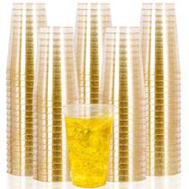 Copos de plástico I00000, 14 onças Gold Glitter, pacote com 100 para festas