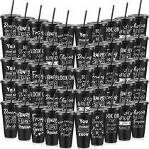 Copos de plástico inspiradores Uiifan, pacote com 50, 710 ml, pretos