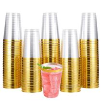 Copos de plástico JOLLY CHEF 12 onças transparentes com borda dourada, pacote com 100 Copos de plástico JOLLY CHEF 12 onças transparentes com borda dourada, pacote com 100