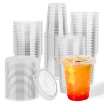 Copos de plástico JOLLY CHEF 350 ml com tampas, 500 pacotes, cristal PET