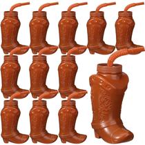 Copos de plástico para botas Cowboy Hoolerry 10 onças com canudos e tampas x12