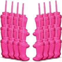Copos de plástico para botas Cowboy Hoolerry 10 onças com canudos e tampas x24