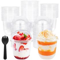 Copos de plástico Parfait de 360 ml com tampas em forma de cúpula, pacote com 50 e mais Sporks