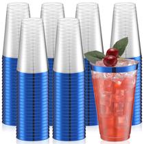 Copos de plástico Patelai 16 onças descartáveis com borda azul (100 unidades)