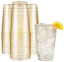 Copos de plástico R-kay Gold Glitter 400 ml, pacote com 50 unidades, rígidos e descartáveis Copos de plástico R-kay Gold Glitter 400 ml, pacote com 50 unidades, rígidos e descartáveis