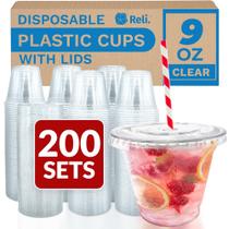 Copos de plástico Reli. 9 onças (200 conjuntos) com tampas PET Clear Copos de plástico Reli. 9 onças (200 conjuntos) com tampas PET Clear