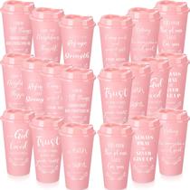 Copos de plástico rosa Skylety, pacote com 60 copos, versículo bíblico de 470 ml Copos de plástico rosa Skylety, pacote com 60 copos, versículo bíblico de 470 ml
