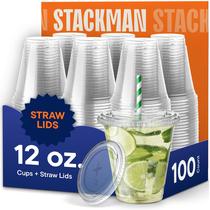Copos de plástico Stack Man 12 onças PET Crystal Clear com tampas x100