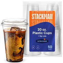 Copos de plástico Stack Man de 20 onças/600 ml com tampas sem palha 50 conjuntos