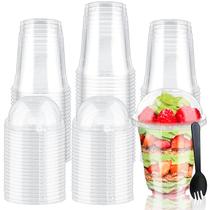 Copos de plástico Szsrcywd 12 onças (350 mL) com tampa e garfos x100
