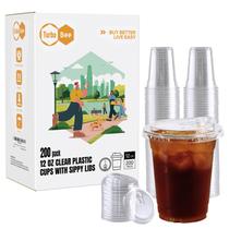 Copos de plástico Turbo Bee 350 ml 200 conjuntos com tampas sem palha