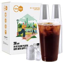 Copos de plástico Turbo Bee 700mL 200 conjuntos com tampas sem palha Copos de plástico Turbo Bee 700mL 200 conjuntos com tampas sem palha