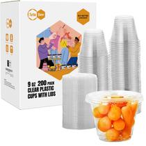 Copos de plástico Turbo Bee, pacote 200, 270 ml com tampas planas, 9 onças, transparentes
