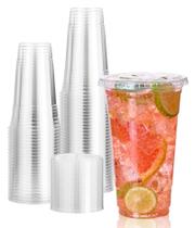 Copos de plástico Vplus 700mL PET Clear com tampas, pacote com 140