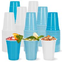 Copos de plástico Whaline 60 unidades, 473 ml, copo descartável azul e branco