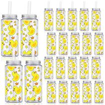 Copos de plástico Willinglong de 420 ml com tampas e canudos, 24 unidades de pato de borracha Copos de plástico Willinglong de 420 ml com tampas e canudos, 24 unidades de pato de borracha
