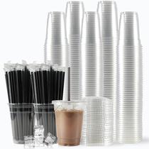 Copos de plástico WUHUIXOZ 12 onças (360 mL) com tampas e canudos x200 Copos de plástico WUHUIXOZ 12 onças (360 mL) com tampas e canudos x200