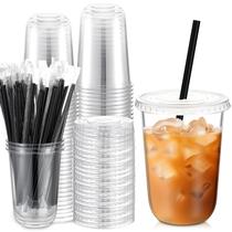 Copos de plástico Ziliny 50 Set 473 ml com tampas e canudos para bebidas Copos de plástico Ziliny 50 Set 473 ml com tampas e canudos para bebidas