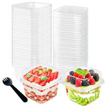 Copos de sobremesa de plástico Cshangzei 8 onças (240 mL) com tampas e colheres x100 Copos de sobremesa de plástico Cshangzei 8 onças (240 mL) com tampas e colheres x100
