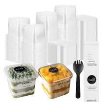 Copos de sobremesa de plástico JMIATRY 350 ml com tampas e colheres de 100 unidades