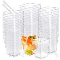 Copos de sobremesa de plástico Oomcu, pacote com 50 ml, 150 ml com colheres Copos de sobremesa de plástico Oomcu, pacote com 50 ml, 150 ml com colheres