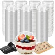 Copos de sobremesa de plástico Pumtus 100, pacote de 240 ml com tampas em forma de cúpula