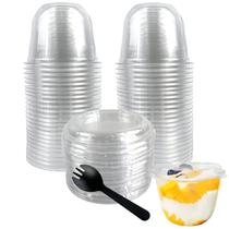 Copos de sobremesa descartáveis KKONHII 300mL com tampas, pacote com 50