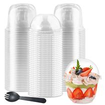 Copos de sobremesa Szsrcywd 100 unidades de 300 ml com algumas tampas e garfos